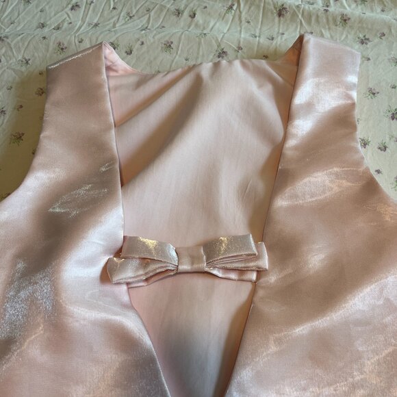 H&M Mini Shift Dress Pink Satin Sleeveless Backless Bow Holiday Size Small HELSA - Picture 3 of 4